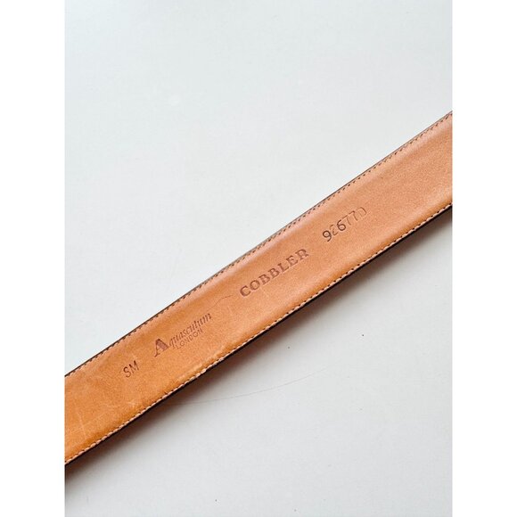 Vintage AQUASCUTUM Navy Blue Leather Large Gold Buckle Waist Belt, Size S - Picture 13 of 16